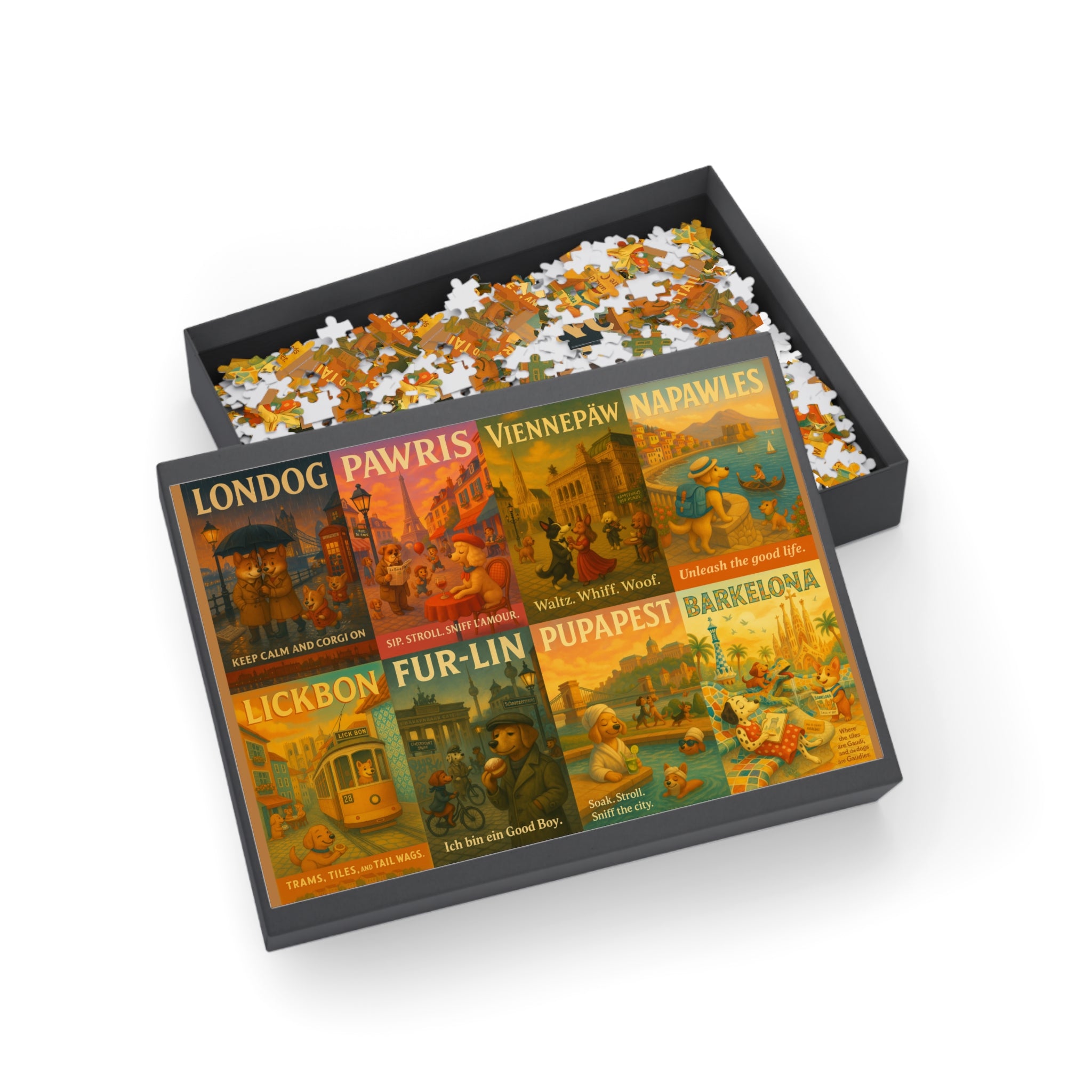 Vintage Dog Travel Collage Puzzle